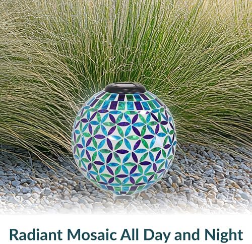 Sunnydaze Solar Gazing Ball for Garden, Mosaic Cool Blooms - Image 3