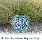 Sunnydaze Solar Gazing Ball for Garden, Mosaic Cool Blooms - Image 3