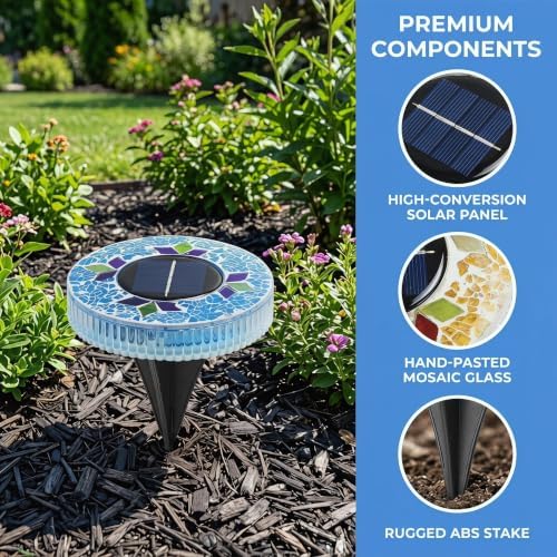 2026 Upgraded Solar Outdoor Mosaic Disk Lights, Mosaic Solar Disk Light, Outdoor Waterproof Mosaic Solar Ground Lights, for Walkway, Patio & Lawn, Decorative Driveway Lamps (Purple*6) - Image 7