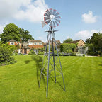 Garden Windmill for Yard Decor 8 ft, Tall Metal Windmill with Spinning Blades, Weather-Resistant Outdoor Windmill for Lawn, Farmhouse, Rustic & Farm Decor, Grey by Unknown