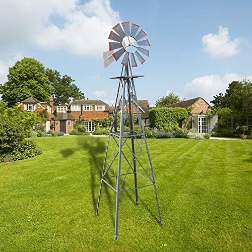 Garden Windmill for Yard Decor 8 ft, Tall Metal Windmill with Spinning Blades, Weather-Resistant Outdoor Windmill for Lawn, Farmhouse, Rustic & Farm Decor, Grey by Unknown