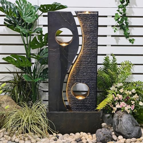 Tankana 47 inches Water Fountain Outdoor Garden - Waterfall Indoor Modern Large Freestanding Water Feature Fountains Faux Rust Finish with LED Lights for Patio Yard Pool Home Decor - Image 3