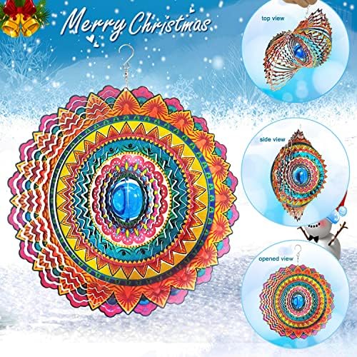 FONMY Wind Spinner 3D Stainless Steel Christmas Decoration Room Decor Indoor/Outdoor Garden Decoration Hanging Ornaments Kinetic Yard Art Decorations 12 inches Multi Red Mandala Wind Spinners - Image 4