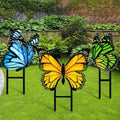 3 Pcs Green Yellow Blue Butterfly Metal Garden Stakes Spring Yard by Otoolling