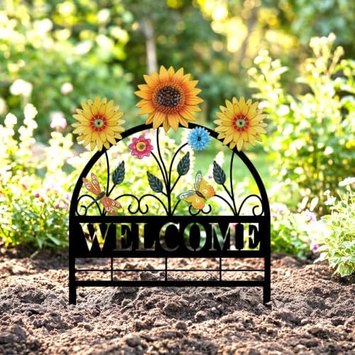 4 Pack Sunflower Garden Fence Metal Butterfly Flower Design - Image 6