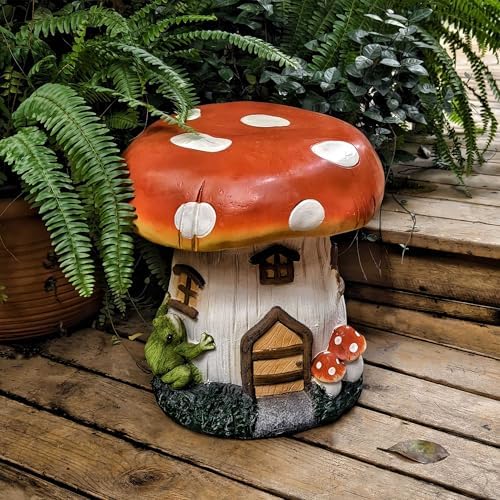 14''H Mushroom House Statue Mushroom Stool Garden Outdoor Decor - Image 4