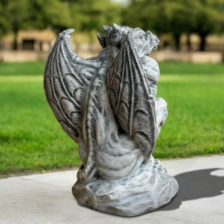 Winged Gargoyle Concrete Garden Outdoor Gothic Statue Handcrafted Decor Cement Dragon Sculpture Mythical Beast Figurine Lawn Patio Porch Entryway Halloween Fantasy Decor - Image 3