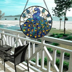 Blue Peacock Stained Glass Window Hanging Suncatcher Gifts for Women 9.8" - Image 5