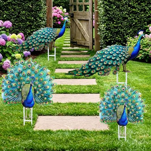 Riakrum 4 Pcs Metal Peacock Statue Garden Outdoor Decor - Image 5