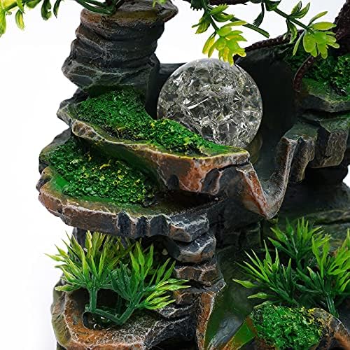Waterfall Fountain Tabletop, Indoor Fountains Office Tabletop, Zen Meditation Waterfall Fountain, Desktop Tabletop Decoration with LED Lights, Resin Material 110V-220V - 7.9 x 5.9 x 11.8 inches - Image 5