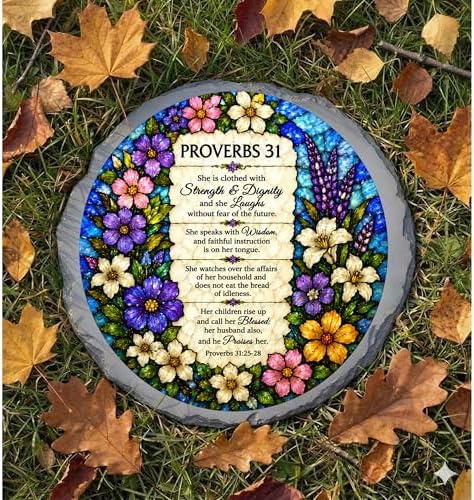 Magnolia Garden 10-Inch Proverbs 31 Bible Verse - Faux Stained Glass Religious Garden Stone, Weather-Resistant Resin Pathway Accent, Inspirational Christian Floral Outdoor Yard Decor & Walkway Plaque - Image 6