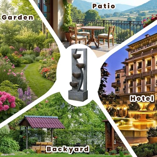 5-Tier Cascading Outdoor Fountain with LED Lights, 49.2" Tall Resin Waterfall Fountain for Garden, Patio, Backyard - Freestanding Water Feature - Image 6