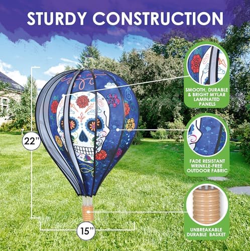 Hot Air Balloon Hanging Garden Spinner 22" - Vibrant Day of the Dead Design, Weather-Resistant Outdoor Decor, Durable & Lightweight for Patios, Yards, and Gardens - Eye-Catching Wind Spinner - Image 3