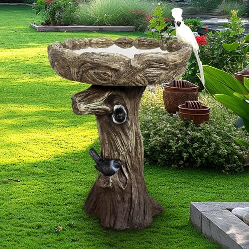 23” Tall Fibre Reinforced Concrete Birdbaths with Birds for Patio, Woodland Tree Trunk Decorative Outdoor Bird Bath for Garden，Pedestal Birdbaths for Outdoors, Garden, Patio, Lawn, Backyard by Unknown
