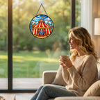 Stained Glass Window Hanging Suncatcher 11.8 in Circus Tent Skeleton Performer Colorful Glass Panel Sun Catcher for Window,Window Hanging Decor for Home,Housewarming Gift - Image 3