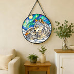 Stained Glass Window Hanging Suncatcher 11.8 in Wolf Family Aurora Scene Colorful Glass Panel Sun Catcher for Window,Window Hanging Decor for Home,Housewarming Gift - Image 5