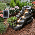 38.2" L Solar Water Fountain Outdoor Garden 5 Tiers Floor Standing Rock Natural Waterfall Outdoor Fountains with LED Lights and Planting Pot for Patio, Porch,Backyard,Home Art Decor by KAISOKUFOUNTAIN