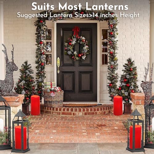 NURADA 8" x 4" Large Outdoor Flameless Candles - Waterproof LED Pillar Flickering Candle Battery Operated with Timer Remote Control for Patio Porch Christmas Decor - 2 Pack Red - Image 6