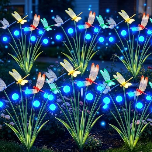 6 Pack Dragonfly Solar Garden Lights Outdoor, 36 LEDs Solar Firefly Lights by yulloyello