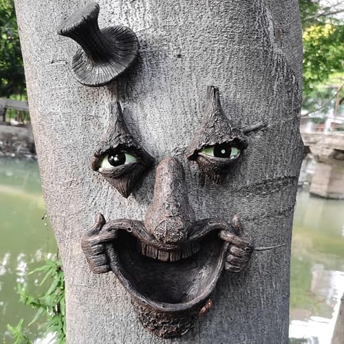 Garden Statues Tree Faces Decor Funny Outdoor Whimsical Statues Garden Hugger Ghost Face Sculpture for Yard Art Decoration Yard Ornaments Decor - Image 4