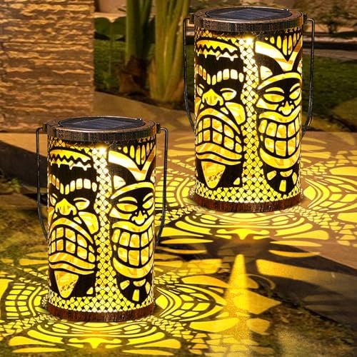 Glooglitter 2 Pack Tiki Solar Lanterns Tiki Party Decorations Outdoor by Glooglitter