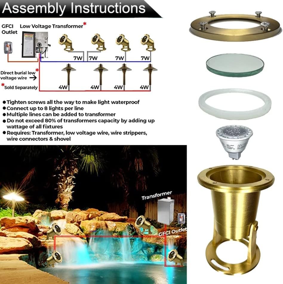 Waterproof Underwater Light 175 Solid Brass 7WMR16 LED Bulb Pond Submersible Waterfall Pool Fountain Light for Beautiful Bright Long Lasting Home Garden Patio Pool - Image 6