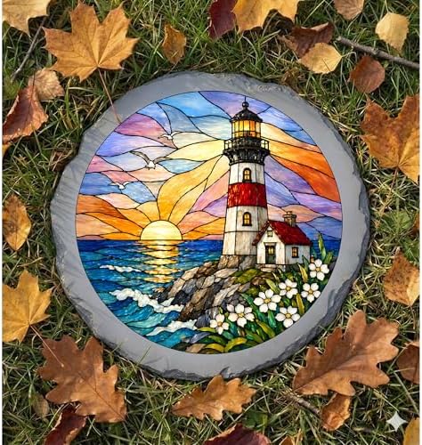 Magnolia Garden 10-Inch Lighthouse Stepping Stone - Faux Stained Glass Ocean Sunset Garden Stone, Weather-Resistant Resin Pathway Accent, Nautical Coastal Outdoor Yard Decor & Walkway Plaque - Image 6
