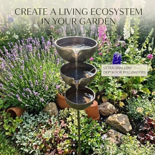 Rain Catcher Bird Bath Tiered, 3 Tiered Rain Catcher Birdbath Copper Patina, Rust Patina Metal Rain Catcher Garden Stake with Water Bowl, Bird Water Bowl Feeder for Yards,Lawns,Gardens Decoration (B) - Image 2