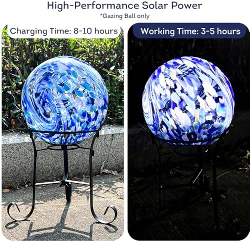 Lily's Home Gazing Ball - 7.68" Glass Globe with Solar Powered Lights - Outdoor Solar Lights for Yard & Patio - Garden Decor - Automatic On/Off Photosensitive Switch - Blue - Image 4