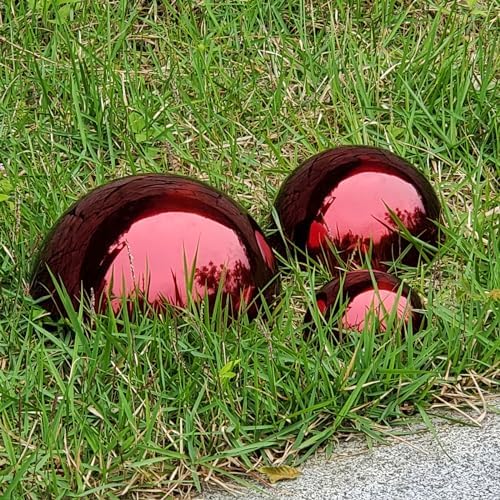6Pcs Hemisphere Gazing Ball, Stainless Steel Mirror Polished Hollow Half Balls, Seamless Gazing Hemisphere Hollow Floating Reflective Hemisphere for Home Pond Outdoor Wall Decor (Red) - Image 5