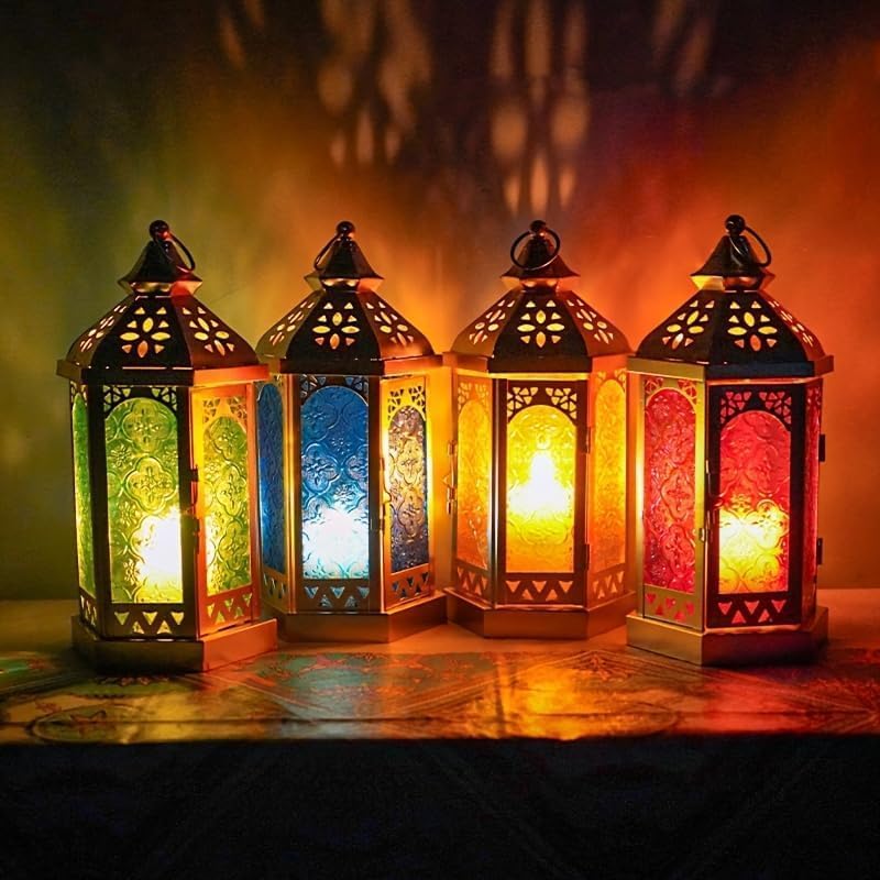 Candlestick Candle Barrels Moroccan Style Retro Lanterns Projection Lights Hollowed-Out Decorations Home Ramadan Hanging Outdoor Indoor Courtyard Porch Festival Weddings - Image 5