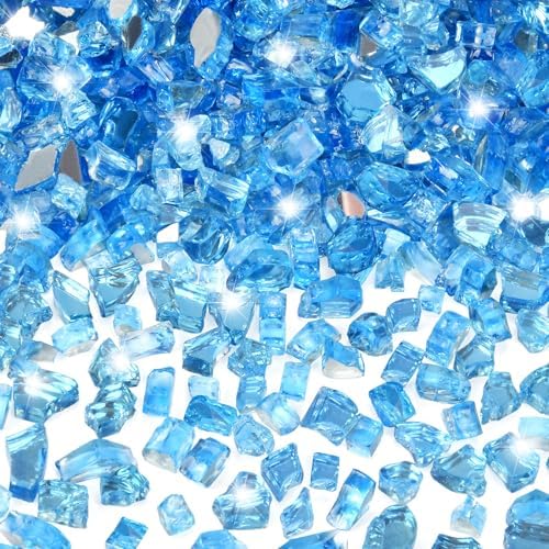 GasSaf 1/4 Inch Pacific Blue Fire Glass Reflective Tempered Fireglass, 20 lb by GasSaf
