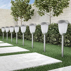 Solar Path Lights, Set of 8-16” Tall Stainless Steel Outdoor Stake Lighting for Garden, Landscape, Yard, Driveway, Walkway by Pure Garden (Gunmetal) - Image 5
