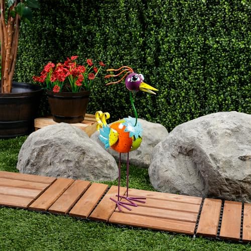 Alpine Corporation LAZ328HH Quirky Metal Rainbow Bird Decor, Animal Statue for Patio, Lawn & Garden, 21" H, Multicolor - Image 2