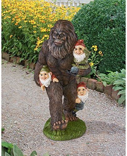 Design Toscano Schlepping the Garden Gnomes Bigfoot Yeti Indoor/Outdoor Garden Statue, 16 Inch Tall, Cast Stone Resin, Painted Full Color Finish by DesignToscano
