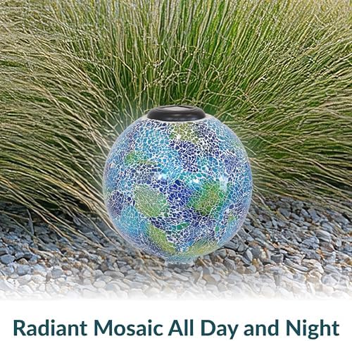 Sunnydaze Azul Terra 10" Glass Mosaic Gazing Globe with Solar Light and 9" H Black Steel Traditional Style Gazing Ball Stand for 10" or 12" Outdoor Garden Gazing Globes Bundle - Image 6