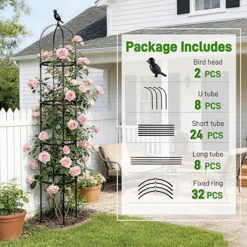 2 Pack Trellis for Climbing Planting Outdoor, 6ft Plant Trellis-Rustproof Metal Pipe with Heavy Duty Plastic Coated, Potted Plant Support for Clematis Vine Jasmine Support - Image 7