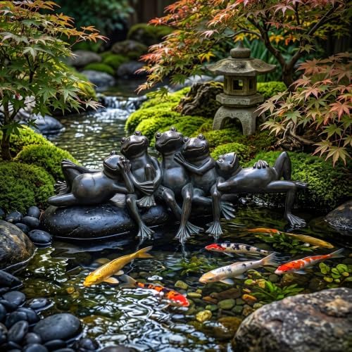 Landhoow Vintage Bronze Frog Garden Statue 15.5" W Funny Resin Figurine - Image 6