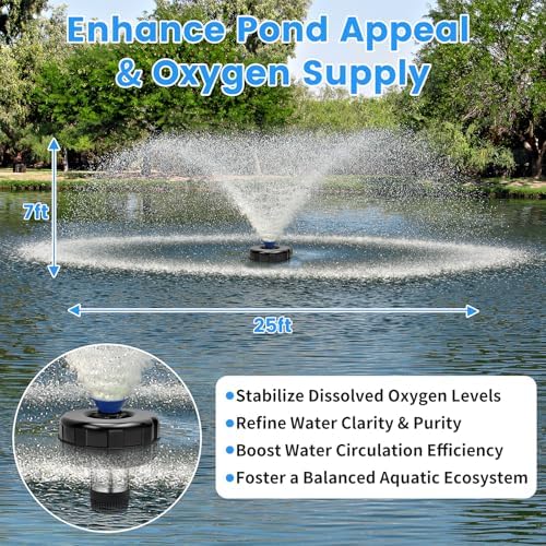 15000 GPH Pond Fountain Aerator,750W(1HP) Floating Fountain with Stainless Steel Body,Automatic Pond Pump with Timer&100FT Power Cord&2 Adapters&Ropes Pond Aerators for Outdoor Ponds&Lakes - Image 2