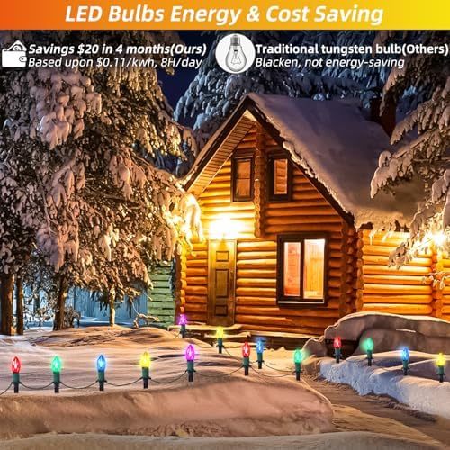 USOKYO 45Ft C9 Led Christmas Pathway Lights Outdoor, 30 Multicolor Bulbs Waterproof Connectable Christmas Walkway Lights with Stakes for Yard Lawn Sidewalk Driveway Decorations - Image 2