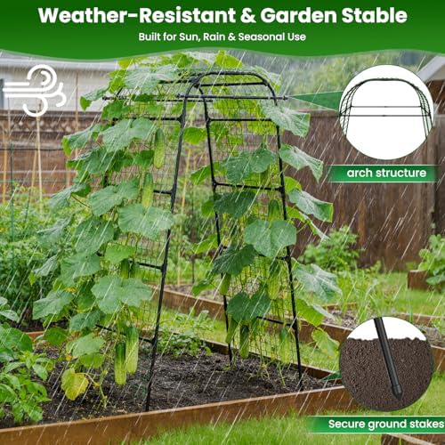 7.2FT Garden Arch Trellis for Climbing Plants, Heavy Duty Walk-Through Metal Arch with Netting, Wind-Resistant Vertical Garden Support for Cucumbers, Roses, Beans, Squash - Image 5