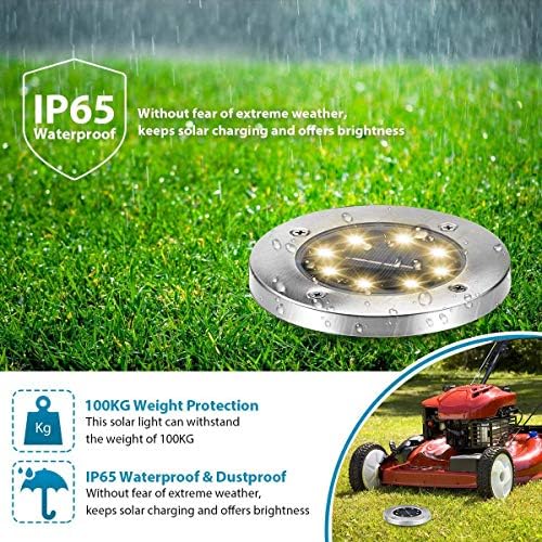 Aogist Solar Ground Lights - 12 Pack, 8 LED, Waterproof Outdoor Disk Lights for Pathway, Yard, Walkway, Patio, Lawn Path (Warm White) - Image 3