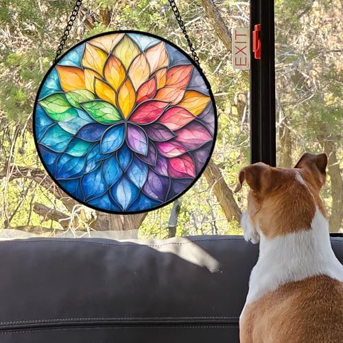 Colorful Flower Petals Stained Glass Window Hanging Suncatcher Gifts 15" - Image 2