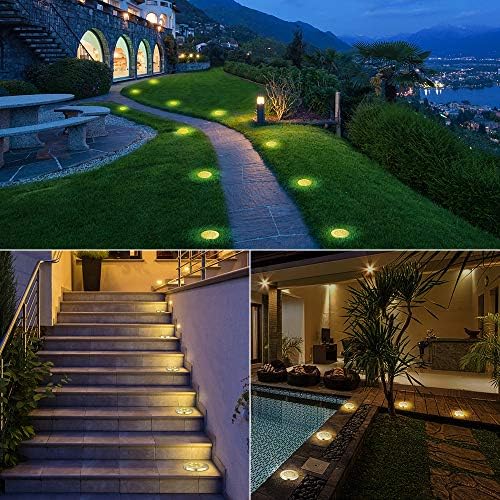 LYHOPE Solar Ground Light Outdoor, 16 Pack 8 LED Solar Disk Lights Waterproof Garden In-ground Pathway Lights Landscape Lighting for Lawn,Yard,Deck,Patio,Walkway (Warm White) - Image 2
