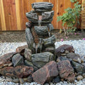 Bumilgar Water Features Outdoor Patio 6-Tier Cascading Rock Water Fountain 31.5''Water Fall Fountain Outside Resin Fountain with Light Mossy Rock Floor Garden Fountain Indoor for Relaxation Home Decor by Bumilgar