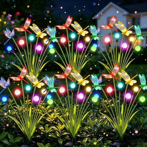 VOOKRY Dragonfly Solar Garden Lights Outdoor (6 Pack, 36 LEDs), Dragonfly Outdoor Decor with Solar Firefly Lights Waterproof Swaying Light for Yard Patio Pathway Gardening Gift for Women, Multicolor by VOOKRY