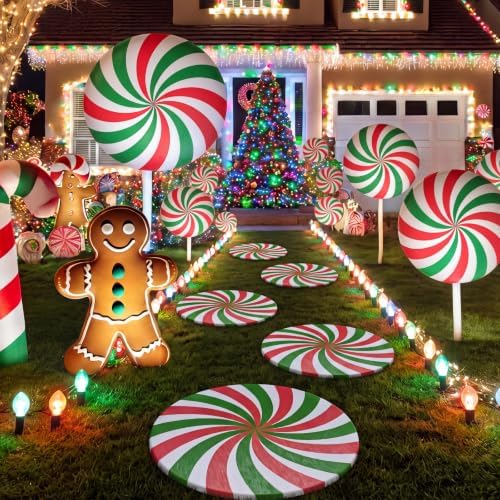 Dunzy 6 Pcs Peppermint Outdoor Decor Christmas Stepping Stone, 8", Sty2 - Image 2