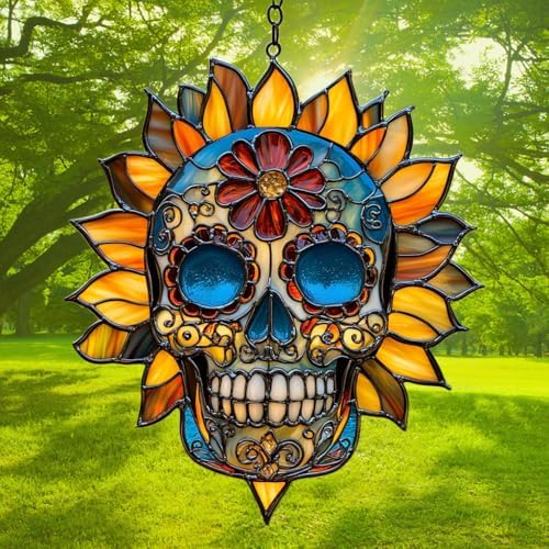 Floral Sugar Skull Acrylic Suncatcher - Image 3