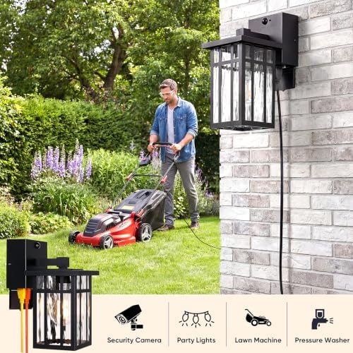BesLowe 10'' Motion Sensor Outdoor Wall Light with GFCI Outlet, Matte Black - Image 6