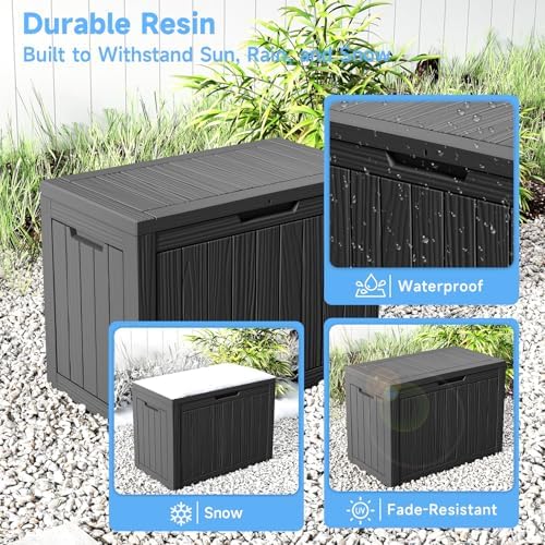 55 Gallon Outdoor Storage Box Waterproof, UV Resistant Resin Deck Box for Patio Furniture, Outside Storage Box for Garden Tools, Patio Cushions, Black - Image 5